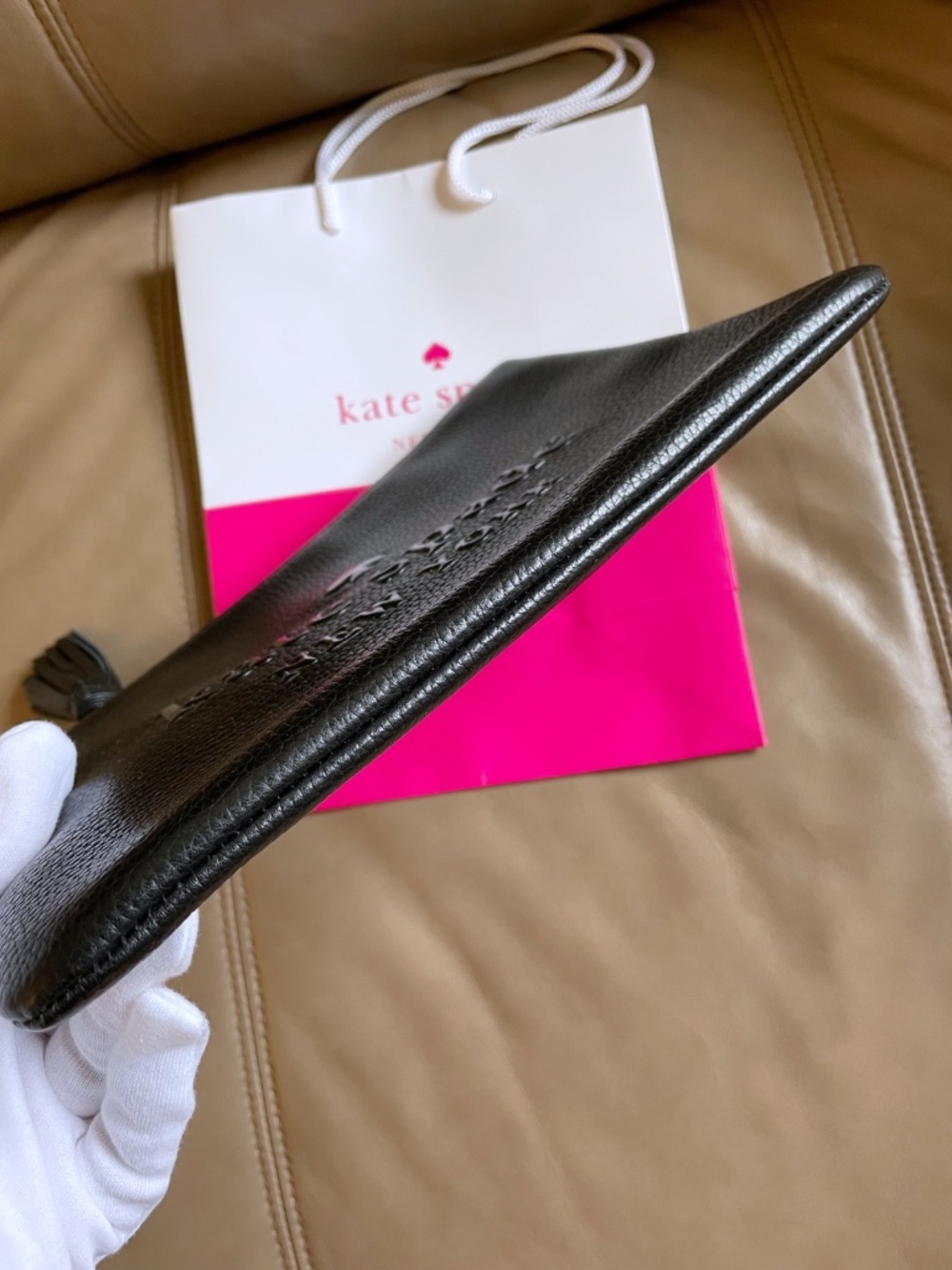 Kate Spade New York Black Leather Large Tassel Pouch / Clutch - Picture 5 of 8